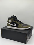 Air Jordan 1 Mid, DQ8426 092, Black/White-Medium Olive-Sail - Size US11