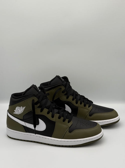 Air Jordan 1 Mid, DQ8426 092, Black/White-Medium Olive-Sail - Size US11